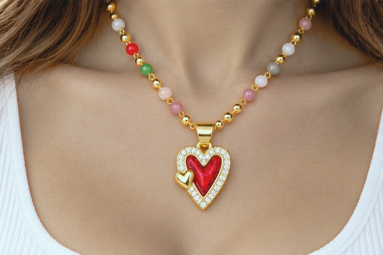 Red Heart Necklace & Earring Set