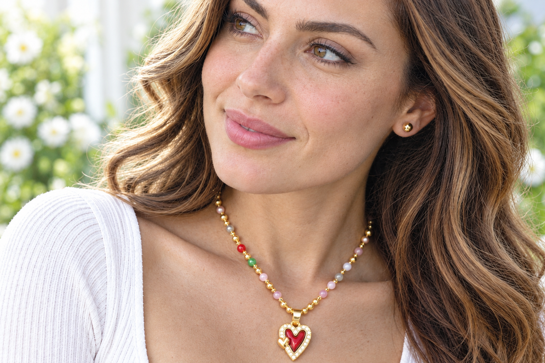 Red Heart Necklace & Earring Set