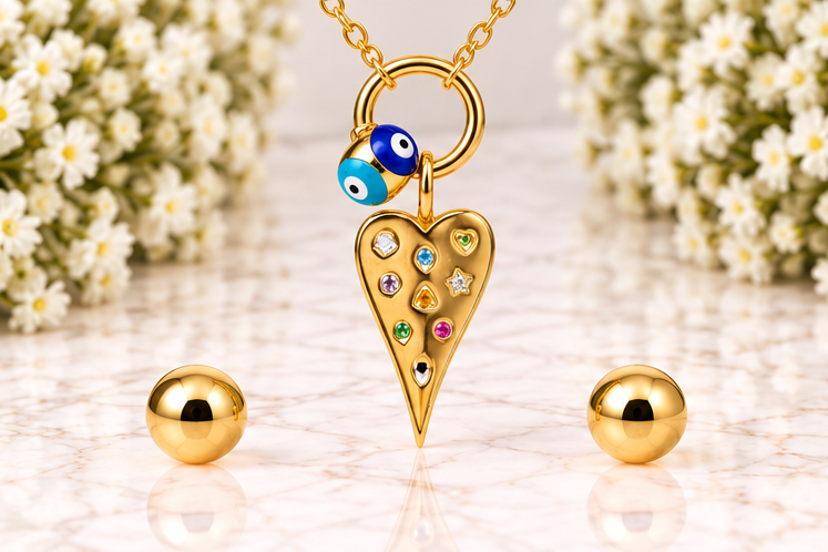 Multicolored Heart Necklace & Earring Set