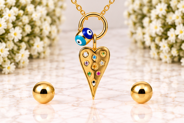 Multicolored Heart Necklace & Earring Set – 18K Gold Plated