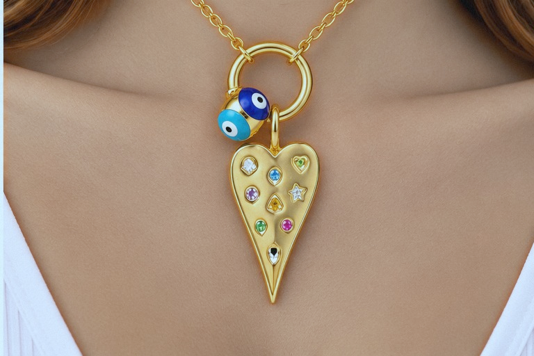 Multicolored Heart Necklace & Earring Set