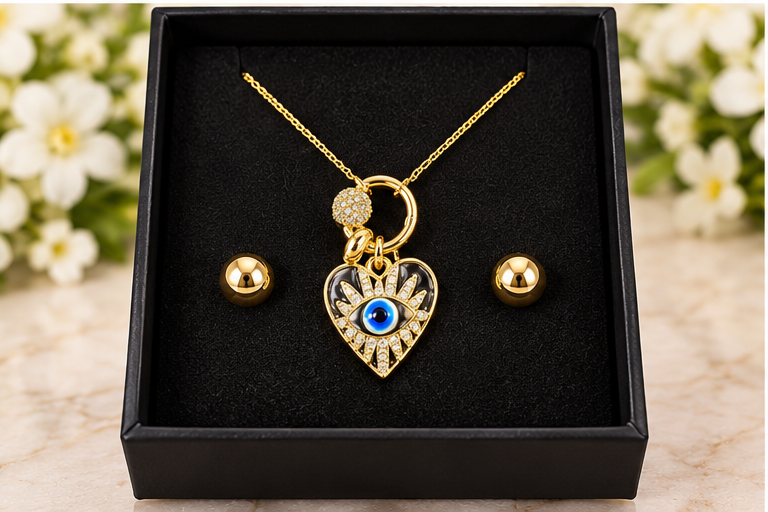 Black Heart Necklace & Earring Set
