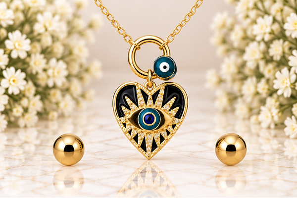 Black Heart Necklace & Earring Set – 18K Gold Plated