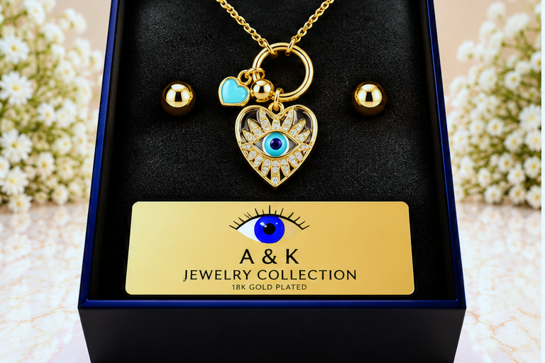 Heart with Eye Necklace & Earring Set