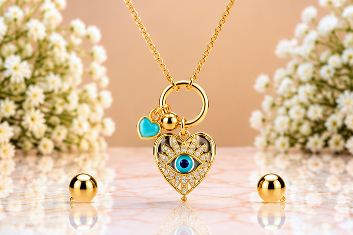Heart with Eye Necklace & Earring Set