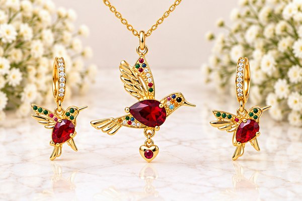 Hummingbird Necklace & Earring Set – 18K Gold Plated