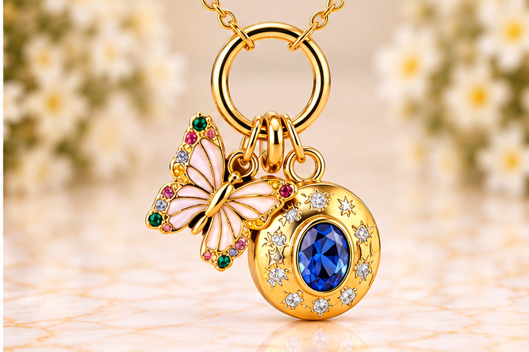 Butterfly Round Blue Necklace/Earring Set