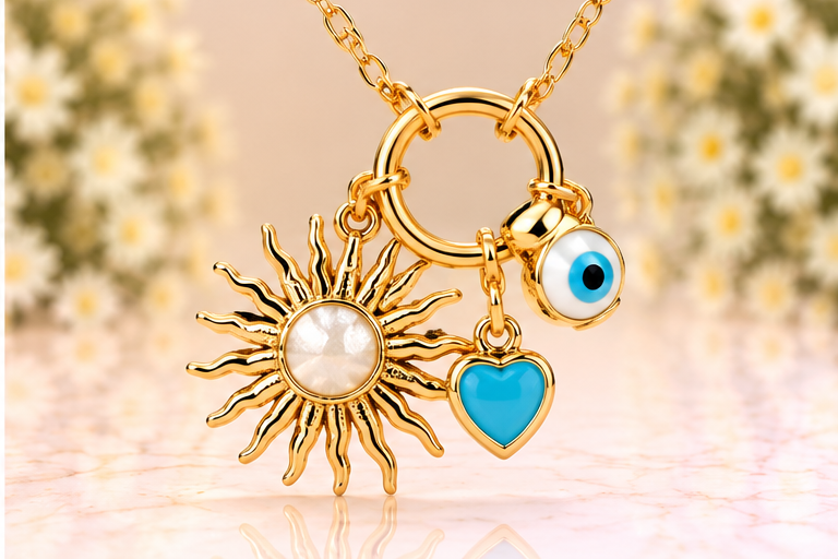 Gold Sun with Eye Necklace/Earring Set