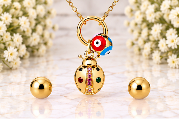 Ladybug Necklace & Earring Set – 18K Gold Plated
