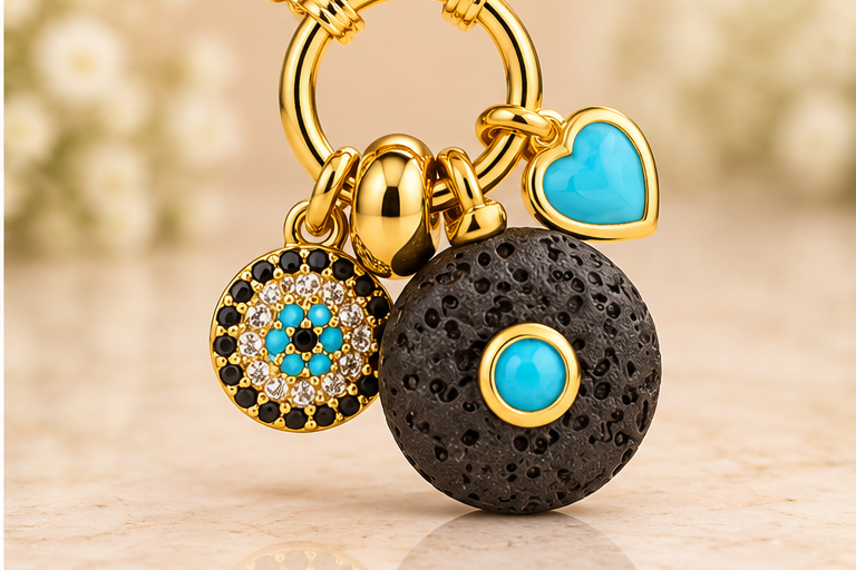 Turquoise Heart and Black Necklace & Earring Set