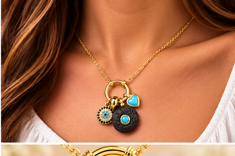 Turquoise Heart and Black Necklace & Earring Set