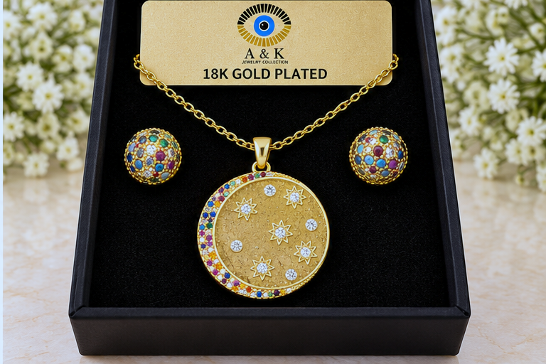 Starry Moon Necklace & Earring Set