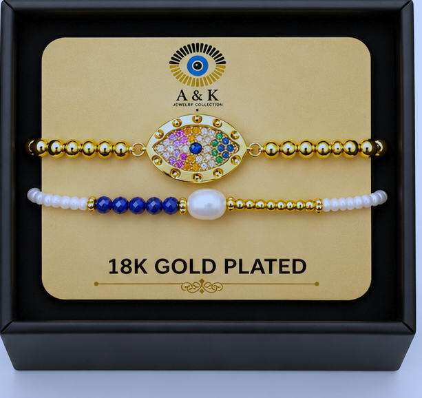 Blue Center Multicolor Oval Eye Bracelet Set