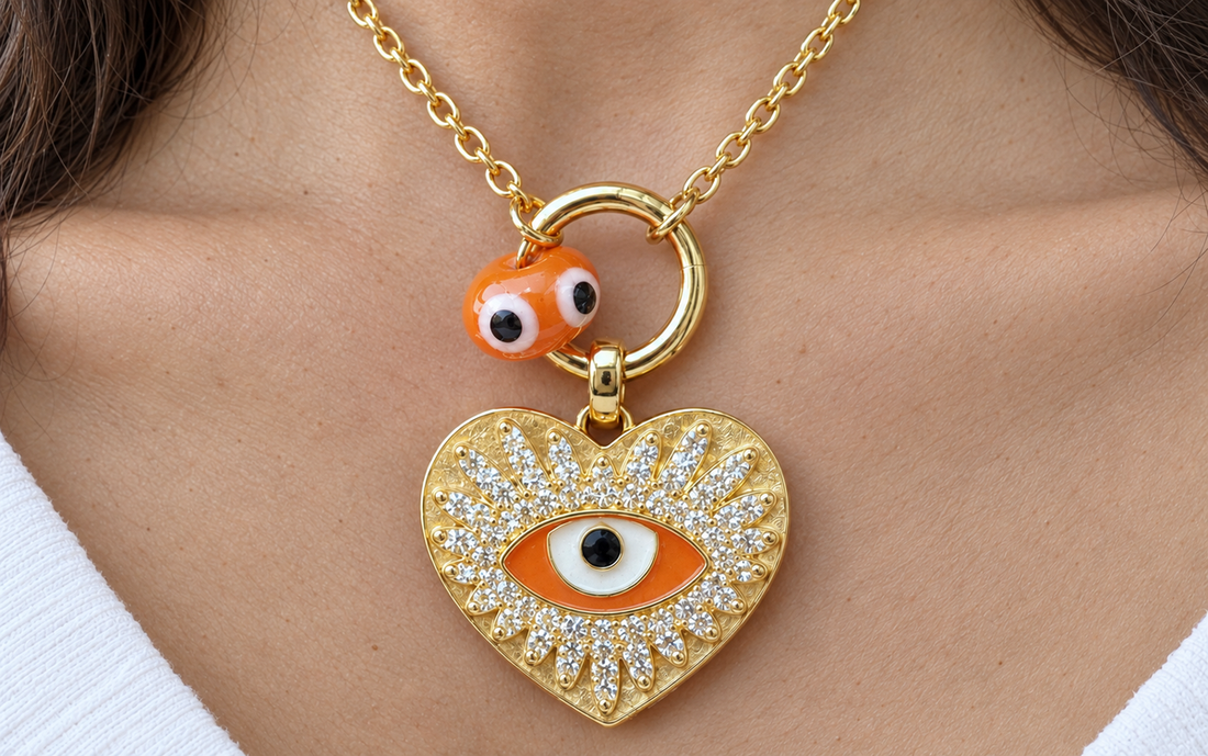 Red Eye and Heart Necklace & Earring Set