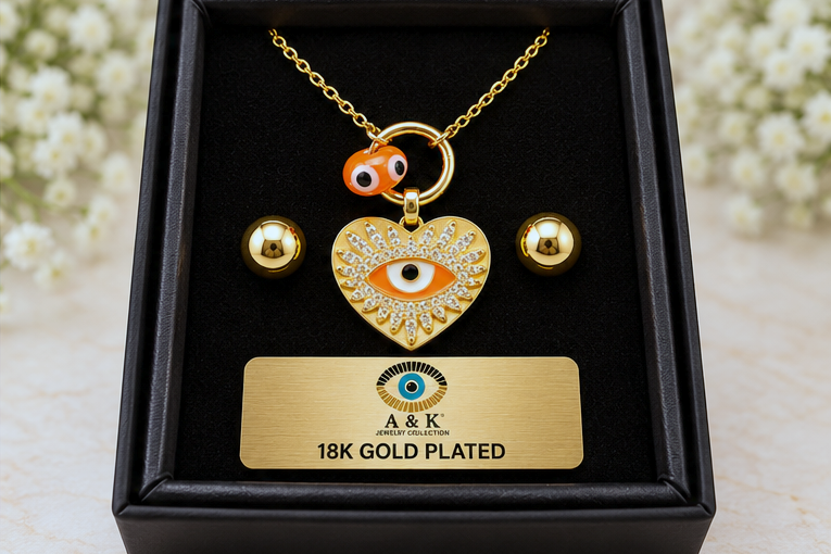 Red Eye and Heart Necklace & Earring Set