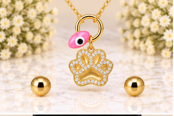 Paw Charm Necklace Set – 18K Gold Plated Pink