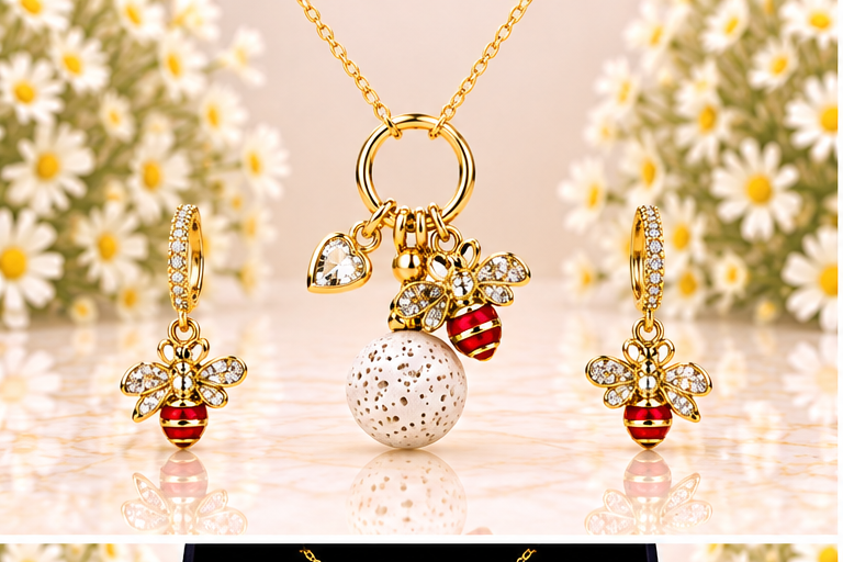 Bee Red Necklace/Earring Set