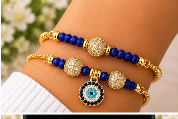 Evil Eye Charm Bracelet with Zirconia Balls – 18K Gold Plated Blue