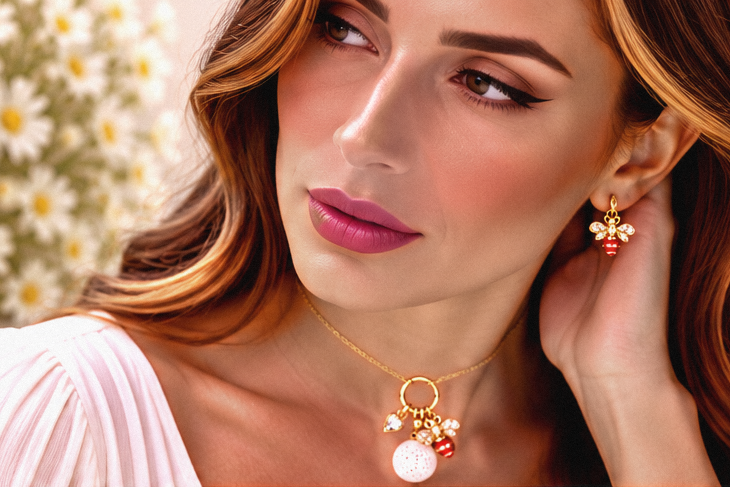 Bee Red Necklace/Earring Set