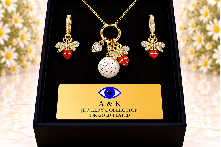 Bee Red Necklace/Earring Set