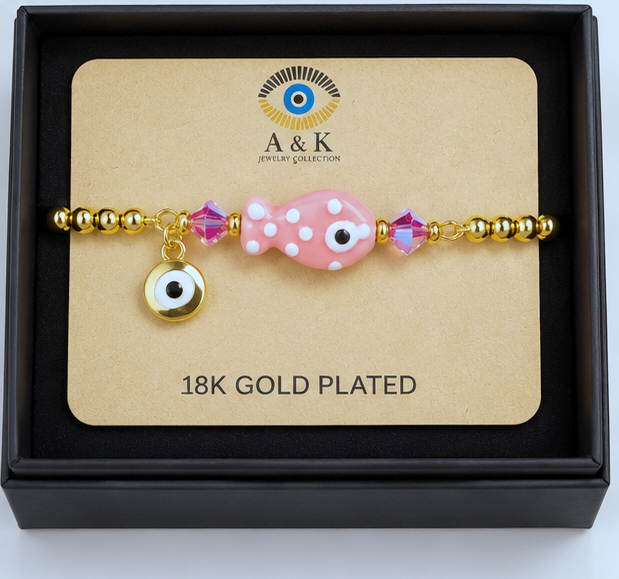 Pink Ceramic Fish Charm Bracelet