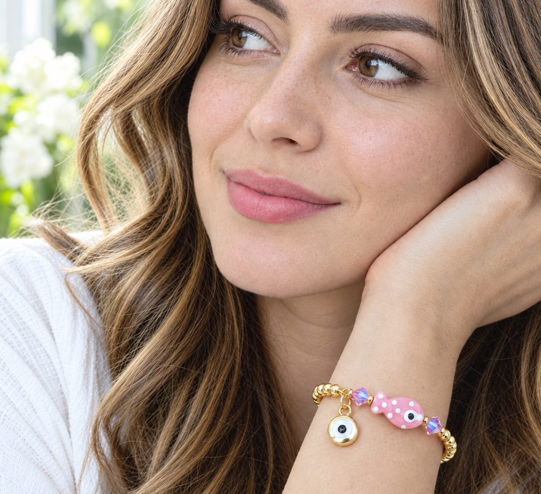 Pink Ceramic Fish Charm Bracelet