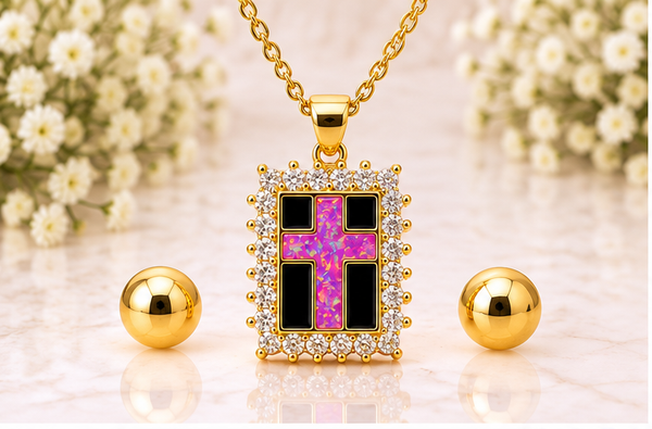 Zirconia Cross Necklace Set – 18K Gold Plated Fiusha