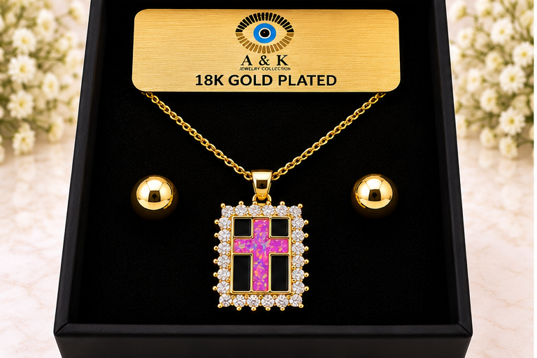 Zirconia Cross Necklace Set