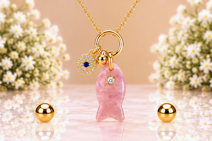Pink Fish with Eye Necklace & Earring Set