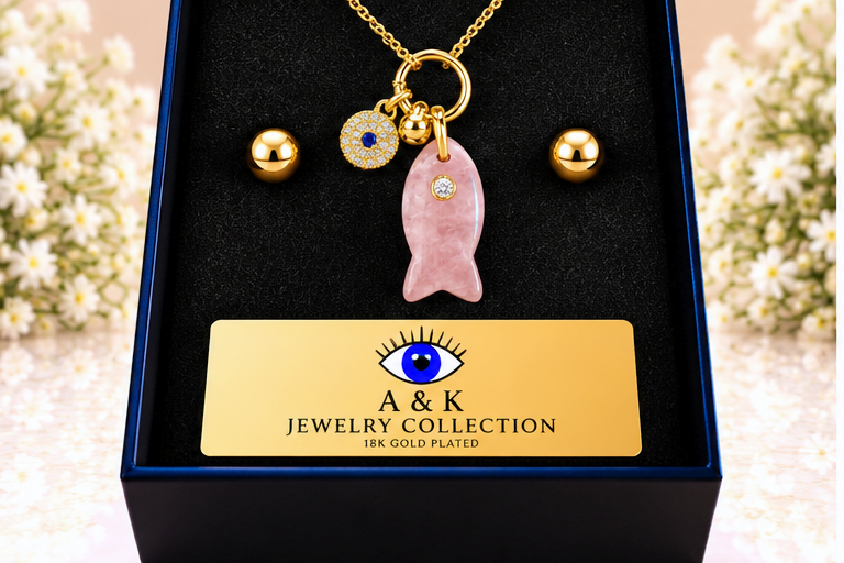 Pink Fish with Eye Necklace & Earring Set