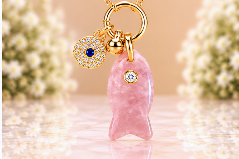 Pink Fish with Eye Necklace & Earring Set