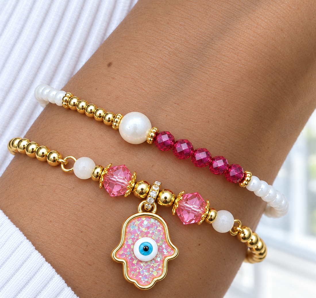 Resin Hamsa Bracelet Set