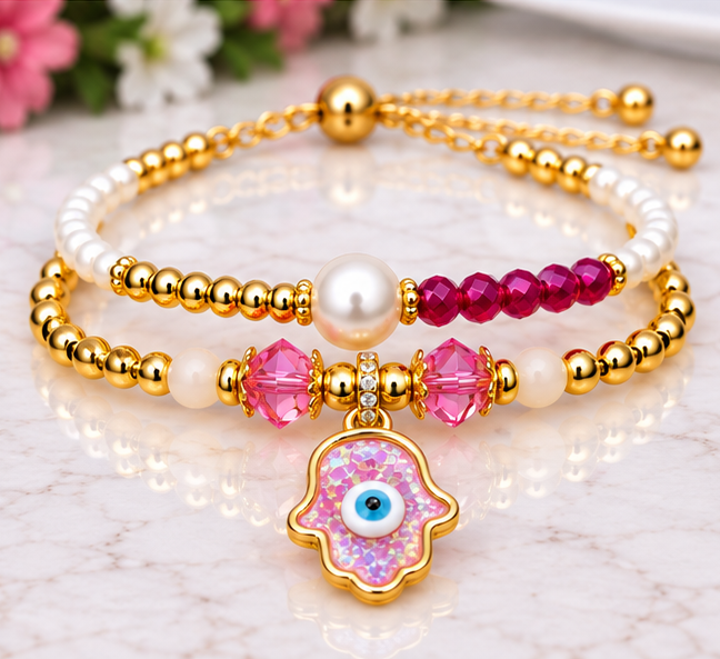 Resin Hamsa Bracelet Set