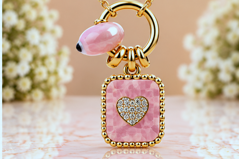 Pink Heart Necklace & Earring Set