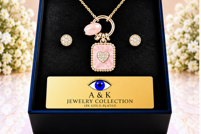 Pink Heart Necklace & Earring Set