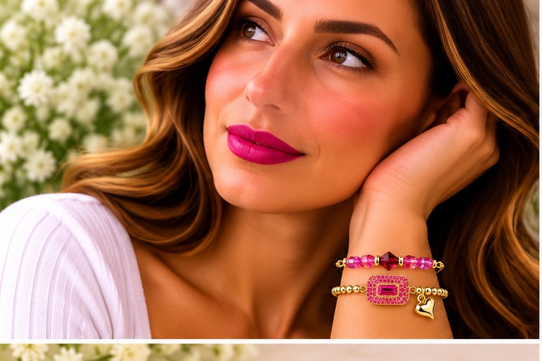 Pink Rectangular Cubic- 18K Gold Plated