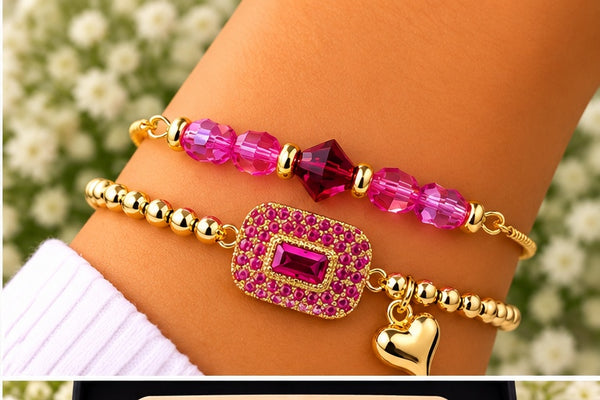 Pink Rectangular Cubic Zirconia Bracelet – 18K Gold Plated