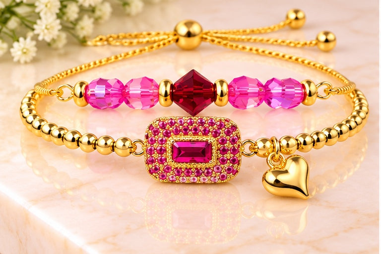Pink Rectangular Cubic- 18K Gold Plated