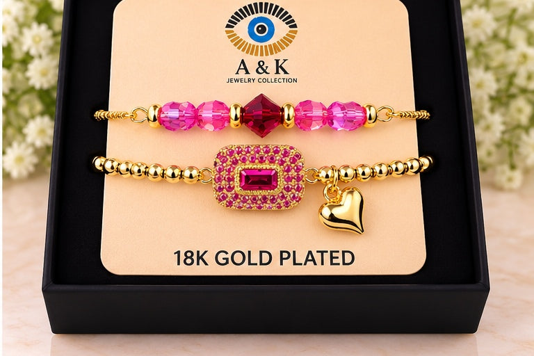 Pink Rectangular Cubic- 18K Gold Plated