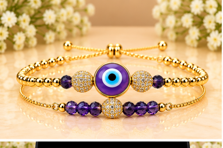 Purple & White Eye Cubic Zirconia Bracelet