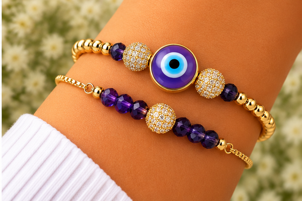Purple & White Eye Cubic Zirconia Bracelet – 18K Gold Plated