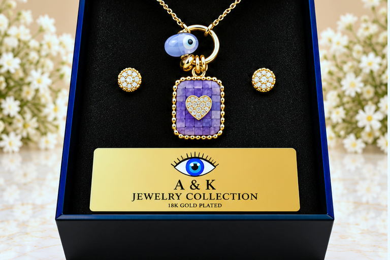 Purple Heart Necklace & Earring Set