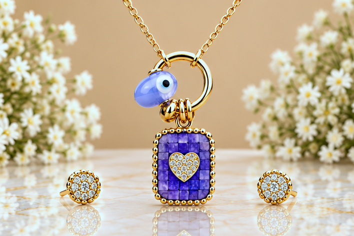 Purple Heart Necklace & Earring Set