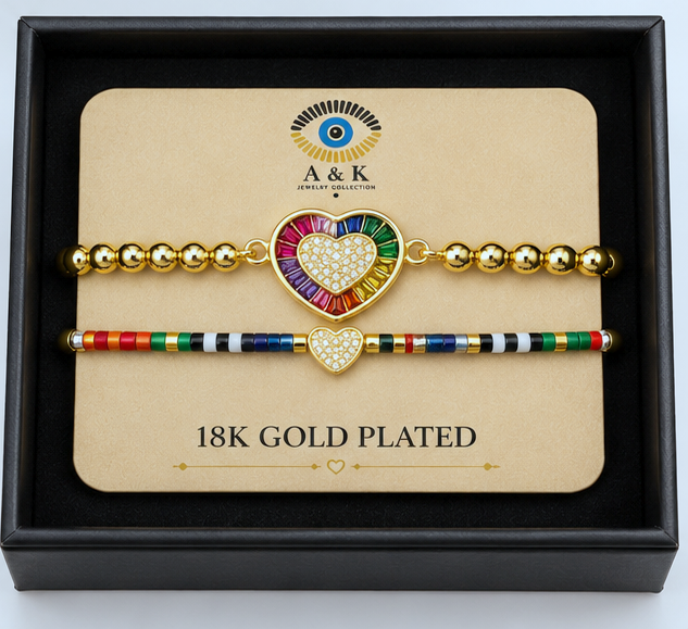 Rainbow Heart Cubic Ziconic Bracelet Set