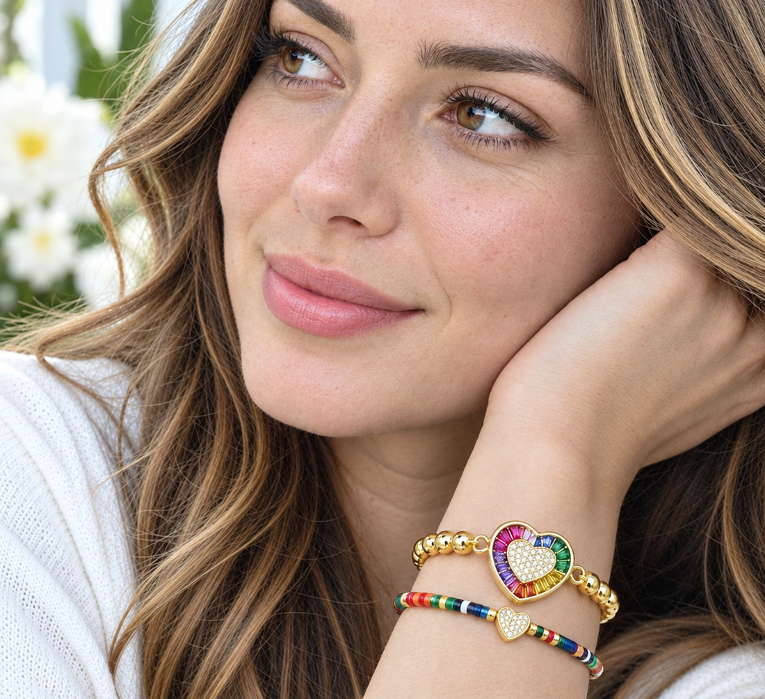 Rainbow Heart Cubic Ziconic Bracelet Set