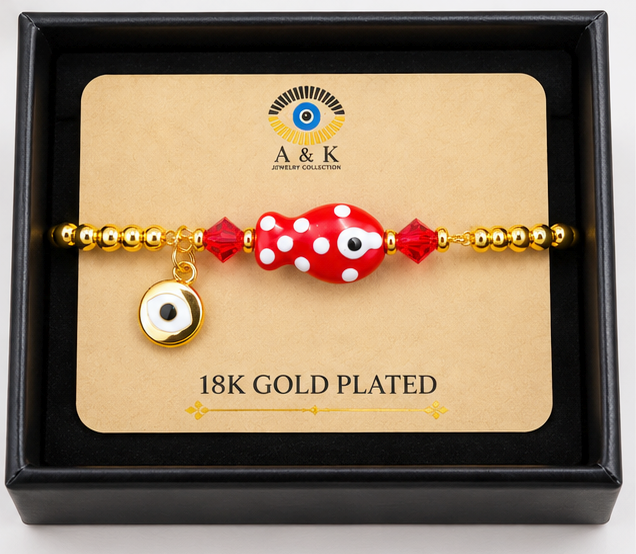 Red Ceramic Fish Charm Bracelet