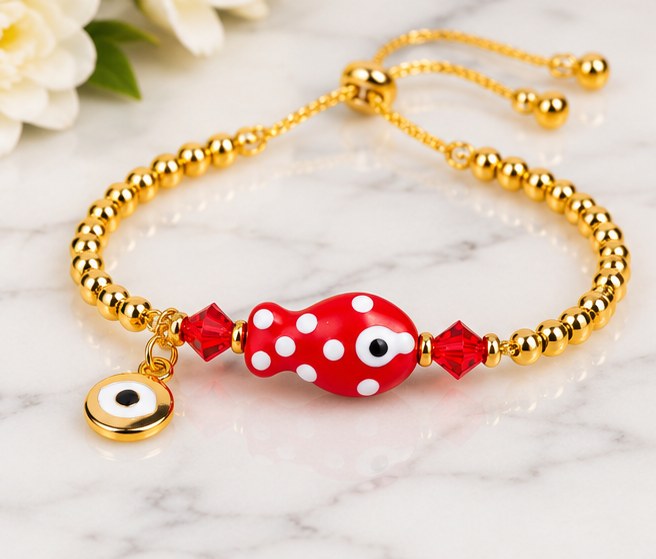 Red Ceramic Fish Charm Bracelet