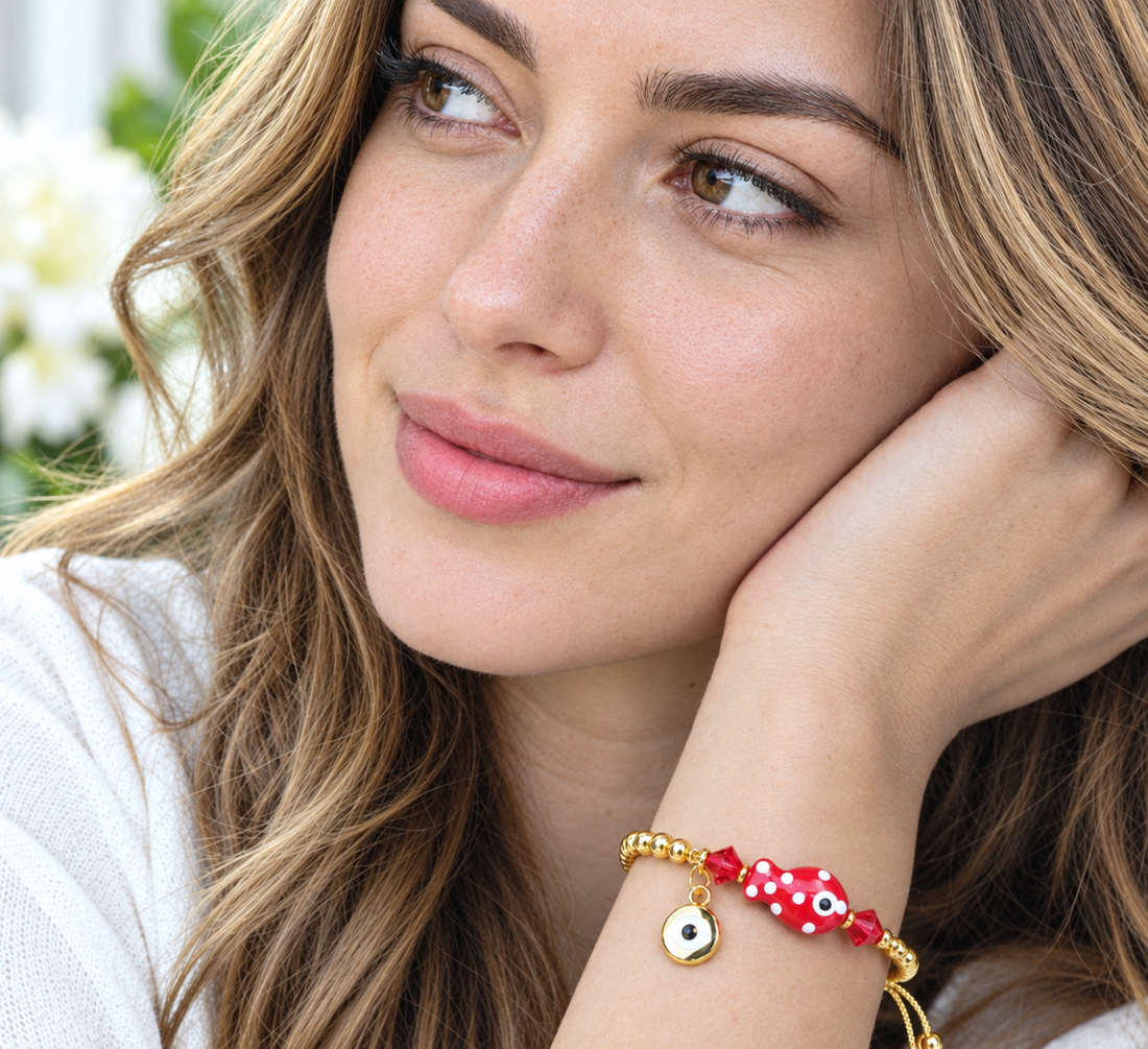 Red Ceramic Fish Charm Bracelet
