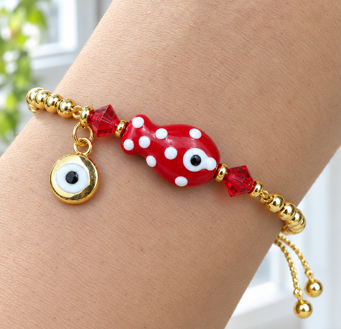 Red Ceramic Fish Charm Bracelet