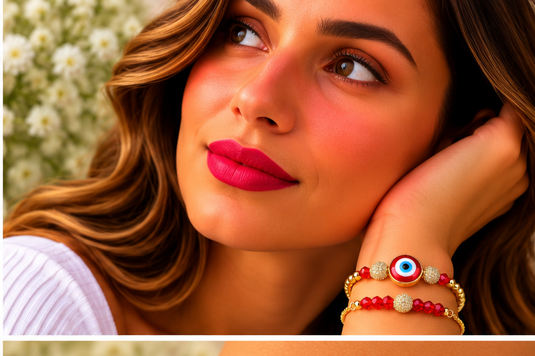 Red Lampwork Evil Eye Cubic Zirconia Bracelet